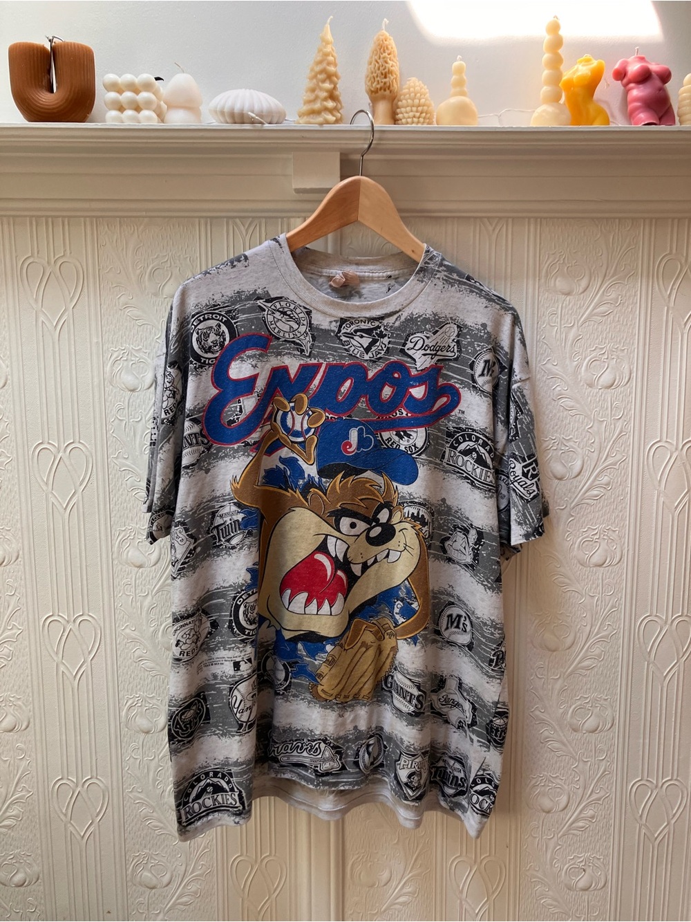 ROVE Gray Graphic Taz Endos Baseball Tee with Blue & Tan Accents